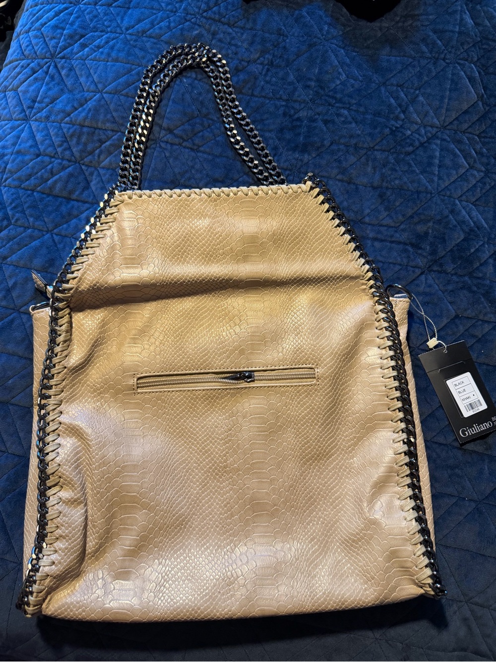 Beige faux Snake-Embossed Chain Tote - Picture 4 of 7